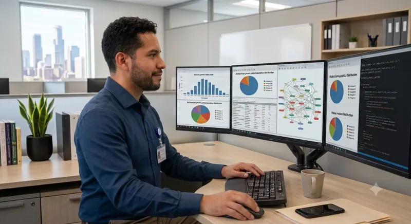 Researcher with dashboards